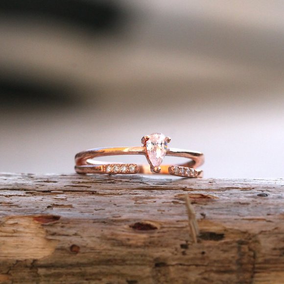 Rose Gold 925 Sterling Silver Beautiful Dainty and Elegant Teardrop Ring - Picture 5 of 11